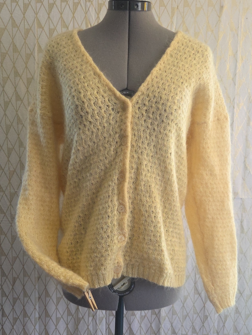 Vintage Light Yellow V-Neck Button Front Women's Sweater Cardigan